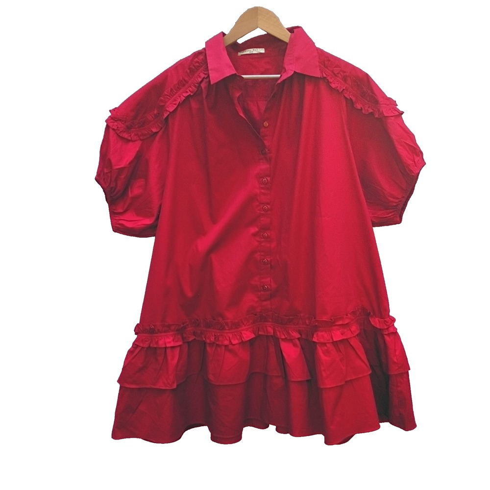 Wayward Fancies eShakti Red Fit & Flare Cotton Blouse Tiered Puff Women 3XL 4XL